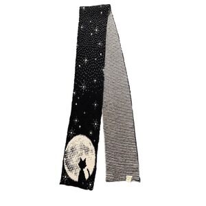 Cat Scarf & Full Moon Starry Night Green 3 Recycled Cotton Knit Scarf USA